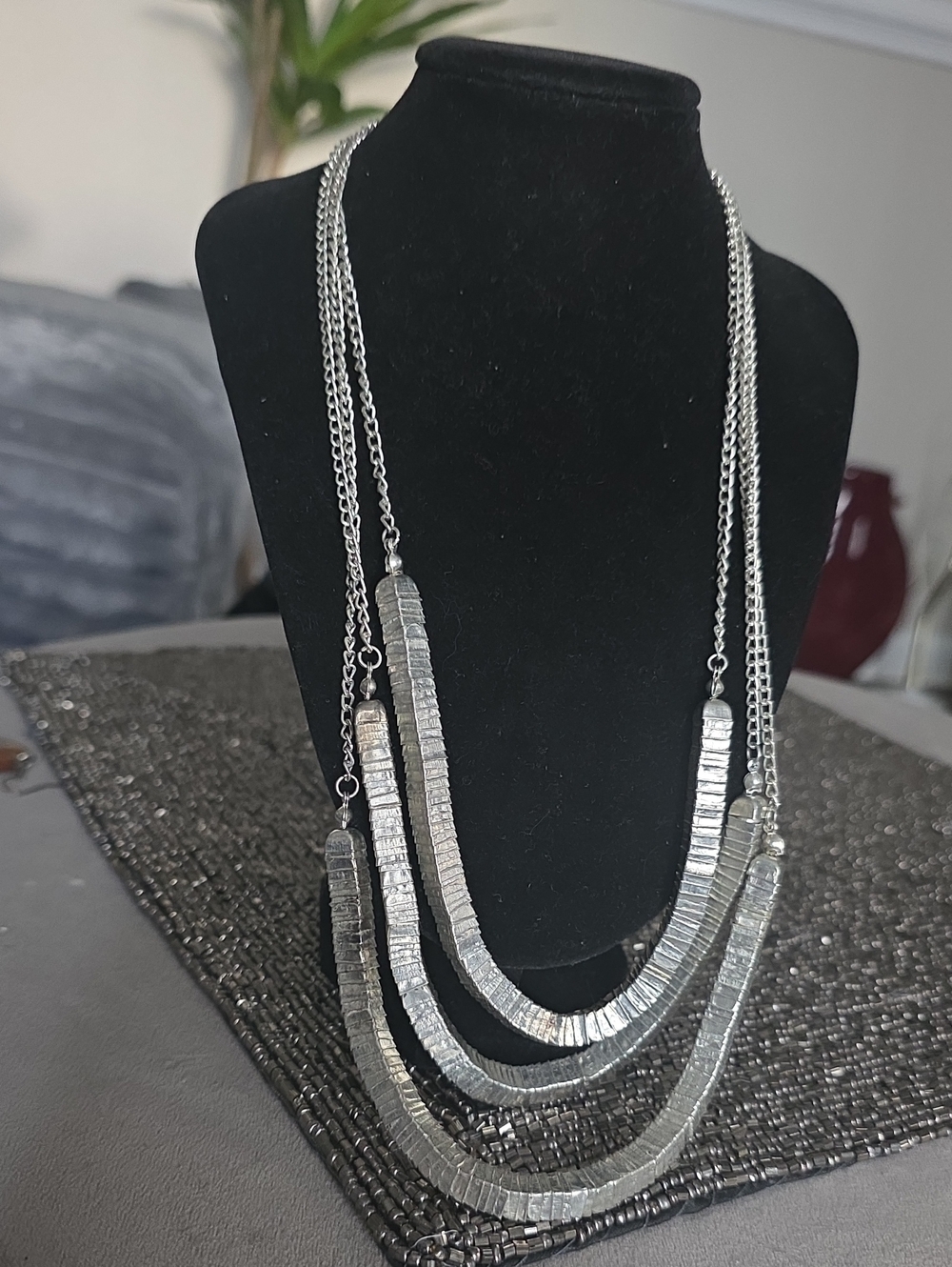 Vintage Silver Multi-Strand Textured Necklace